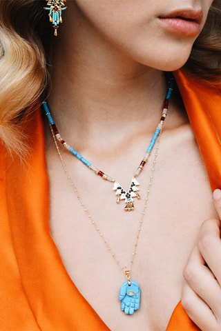 Ketting Verguld met Geelgoud Ranch - Turkooizen, agaten, Kwarts en Zirkonia's 