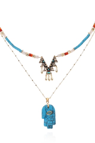 Ketting Verguld met Geelgoud Ranch - Turkooizen, agaten, Kwarts en Zirkonia's 