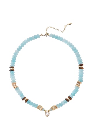 Ketting Verguld met Geelgoud Saida - Amazonieten, tijgerogen en zirkonia's