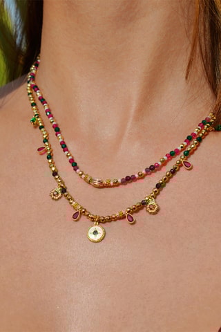 Ketting Verguld met Geelgoud Sherazad - Hematieten, agaten en zirkonia’s