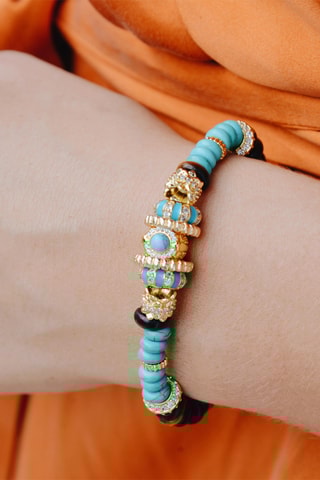 Armband Verguld met Geelgoud Tuxi - Turkooizen, tijgerogen en zirkonia's