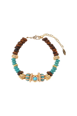 Armband Verguld met Geelgoud Tuxi - Turkooizen, tijgerogen en zirkonia's