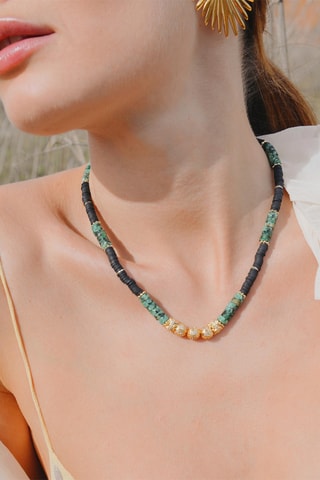 Ketting Verguld met Geelgoud Vinze - Hematieten, Onyx en Zirkonia’s