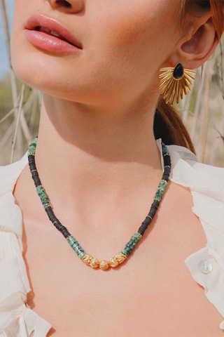 Ketting Verguld met Geelgoud Vinze - Hematieten, Onyx en Zirkonia’s