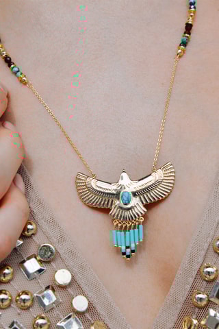 Ketting Verguld met Geelgoud Wings - Hematieten, amazonieten, kwarts en turkooizen