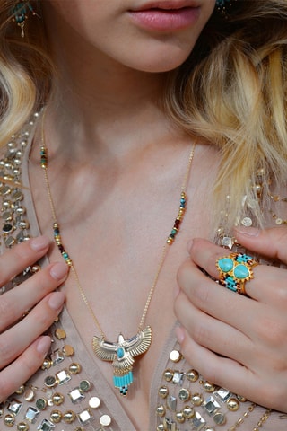 Ketting Verguld met Geelgoud Wings - Hematieten, amazonieten, kwarts en turkooizen