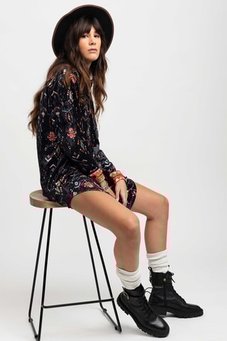 Velours Blouse-jurk Rosaria - Zwart