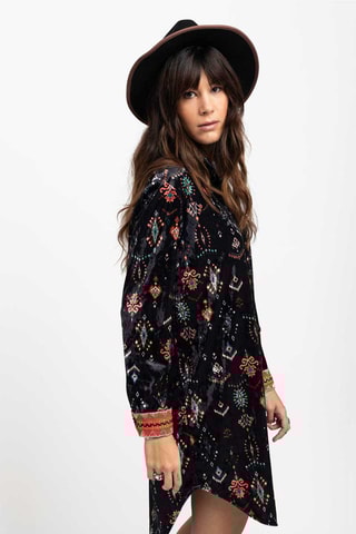 Velours Blouse-jurk Rosaria - Zwart