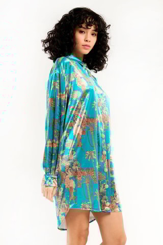 Velours Blouse-jurk Jaya - Turquoise