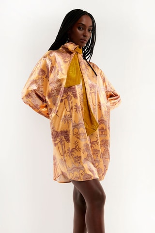 Velours Blouse-jurk Jaya - Mosterdgeel