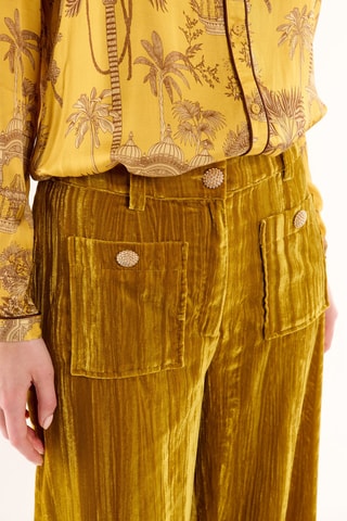 Rechte Velours Broek Hoge Taille Koffi - Mosterdgeel