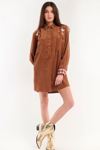 Rechte Velours Jurk Madi - Bruin