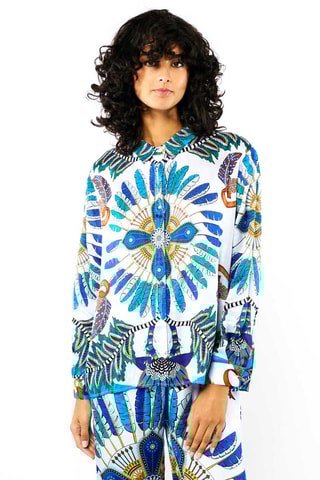 Oversized Blouse Bonaventure - Wit en Turquoise