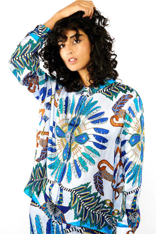 Oversized Blouse Bonaventure - Wit en Turquoise