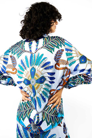 Oversized Blouse Bonaventure - Wit en Turquoise