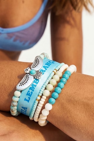 Manchetarmband Minibird - Doublé Zilver, turkooizen, Agaat en Parelmoer