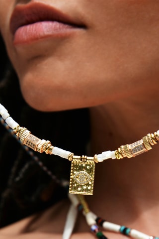 Lange Ketting Verguld met Geelgoud Chamane - Jadestenen en Jaspis