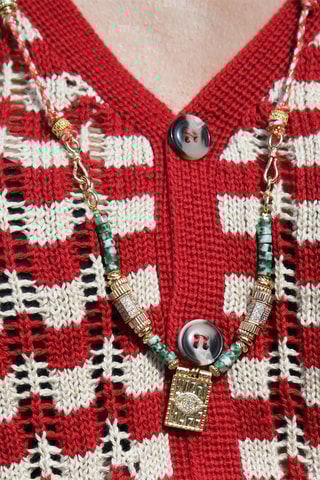 Lange Ketting Verguld met Geelgoud Chamane - Jadestenen en Jaspis