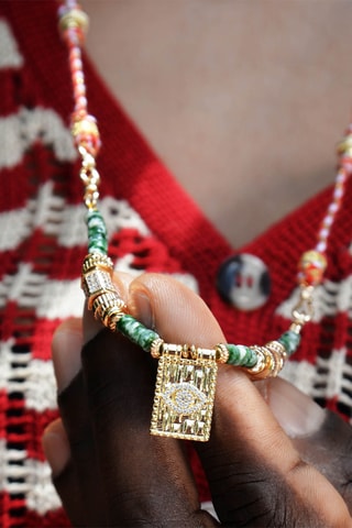 Lange Ketting Verguld met Geelgoud Chamane - Jadestenen en Jaspis