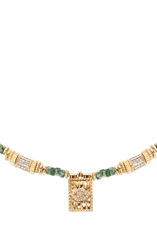 Lange Ketting Verguld met Geelgoud Chamane - Jadestenen en Jaspis