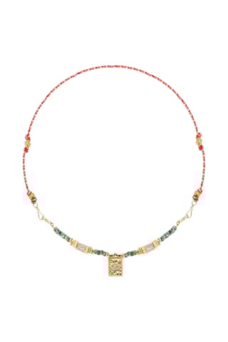 Lange Ketting Verguld met Geelgoud Chamane - Jadestenen en Jaspis