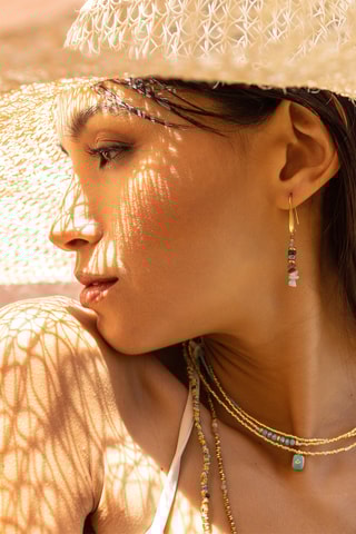 Boucles d’oreilles Manon - Tourmalines, nacre, hématites et turquoises africaines