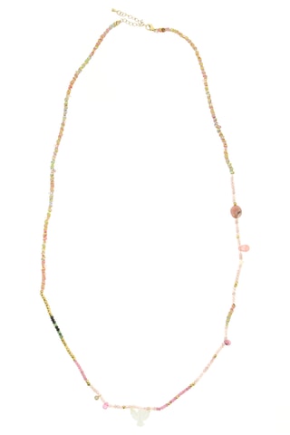 Sautoir Lily - Soie, quartz, tourmalines, perles d’eau douce et nacre