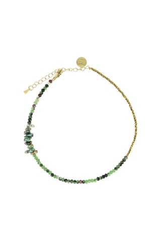 Bracelet de cheville Ambre - Rubis zoïsites, turquoises et hématites