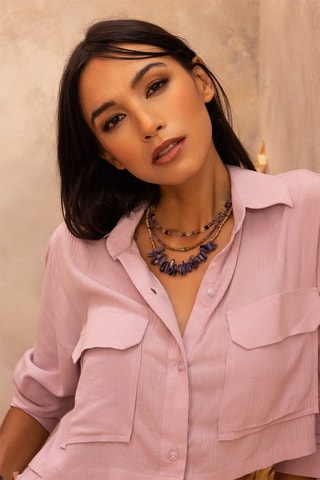 Collier Rim - Nacre, cyanites et hématites