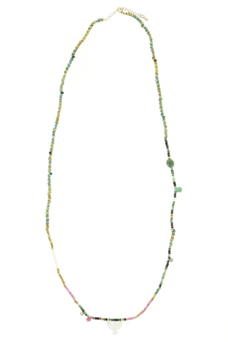 Sautoir Lily - Soie, quartz, tourmalines, perles d’eau douce et nacre