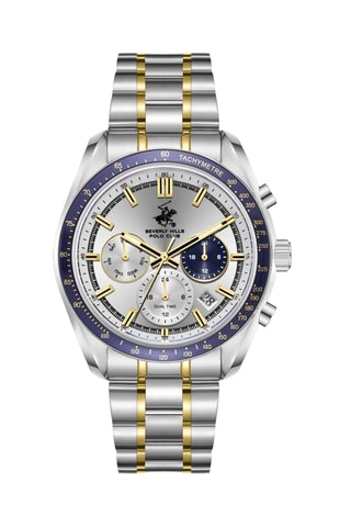 Montre en métal - Tachymètre - Chronographe - Argenté et bleu