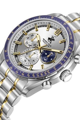 Montre en métal - Tachymètre - Chronographe - Argenté et bleu