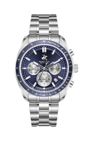 Montre en métal - Tachymètre - Chronographe - Argenté et bleu