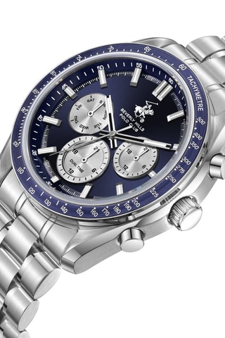 Montre en métal - Tachymètre - Chronographe - Argenté et bleu