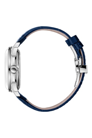 Montre tourbillon automatique en cuir - Bleu et argenté