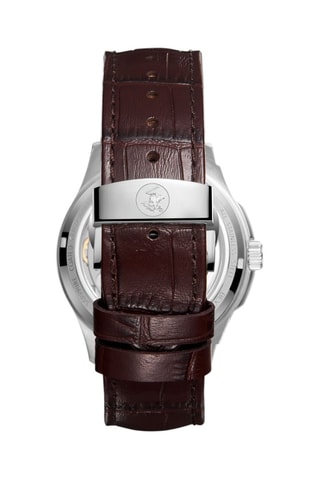 Montre tourbillon automatique en cuir - Marron et doré