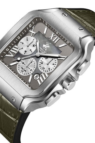 Montre en cuir - Chronographe - Vert et argenté