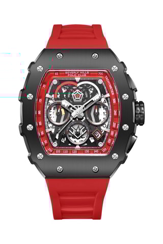Montre à quartz en silicone - Tachymètre - Rouge et noir