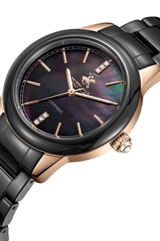 Montre à quartz en acier et céramique - Noir et doré rose