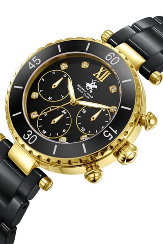 Montre à quartz en plaqué ion or jaune et plaqué ion noir - Tachymètre et chronographe