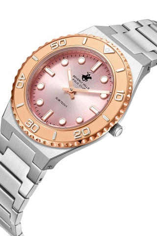 Montre à quartz en acier et céramique - Argenté et doré rose