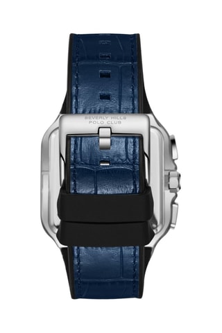 Montre en cuir - Chronographe - Bleu et argenté