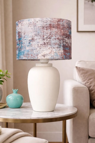 Lampe de table en velours et céramique - Blanc - 40 W