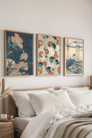 3 tableaux « Pivoines et Canari » Katsushika Hokusai - 50 x 70 cm