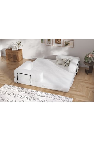 Canapé convertible Smart - Blanc - 2 places - En tissu velours
