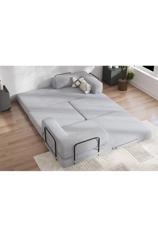 Canapé convertible avec pouf Smart - Gris clair - 2 places - En tissu velours côtelé