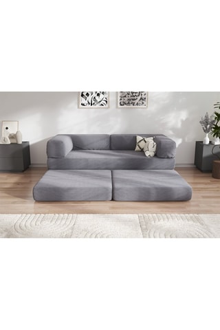 Canapé convertible avec pouf Smart - Anthracite - 2 places - En tissu velours côtelé