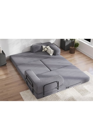 Canapé convertible avec pouf Smart - Anthracite - 2 places - En tissu velours côtelé