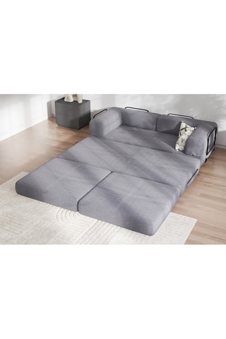 Canapé convertible avec pouf Smart - Anthracite - 2 places - En tissu velours côtelé