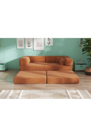 Canapé convertible avec pouf Smart - Marron - 2 places - En tissu velours côtelé